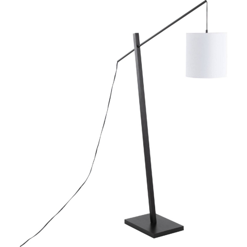 Arturo Floor Lamp in Black Wood, Black Steel & White Fabric Shade